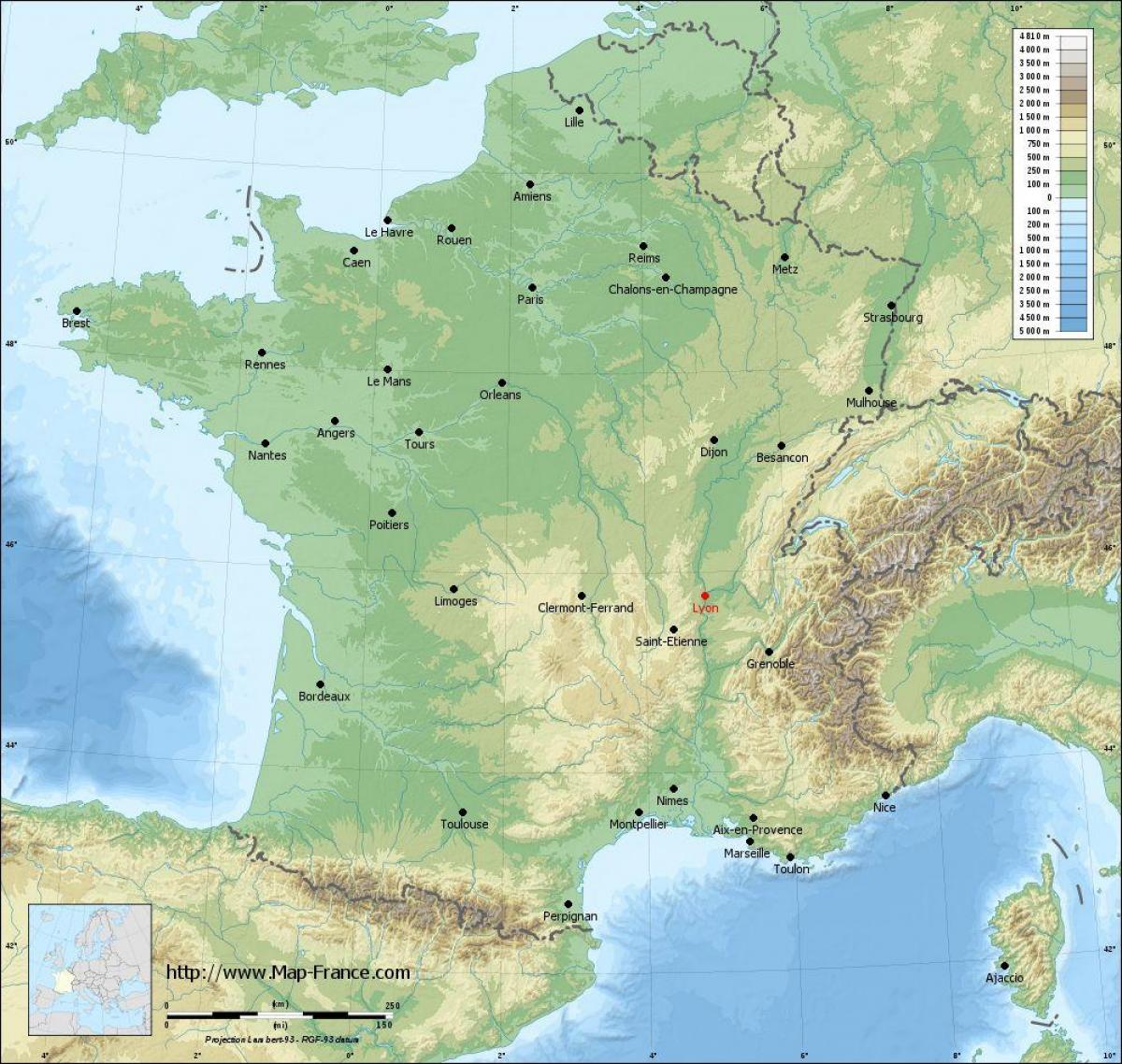 لیون فرانس کے شہر کا نقشہ